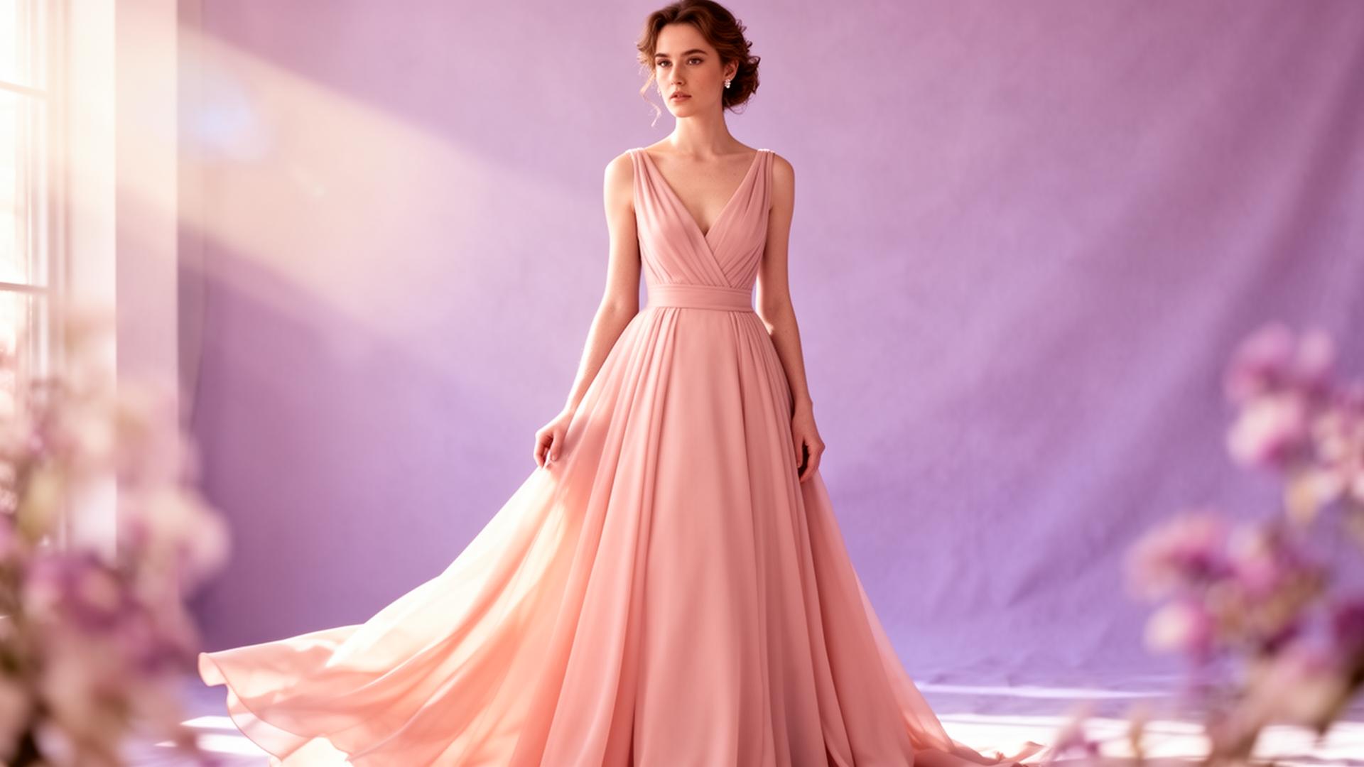 Woman in blush formal gown